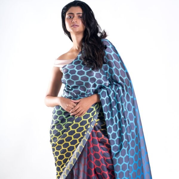 Virgo digital printed satin georgette saree