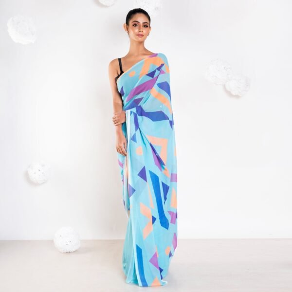Carol georgette digital printed saree in blue color
