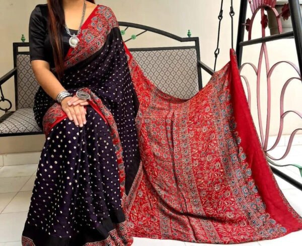 Purple Ajrakh Digital Print Muslin fabric Saree  – Traditional Ethnic Wear for Women