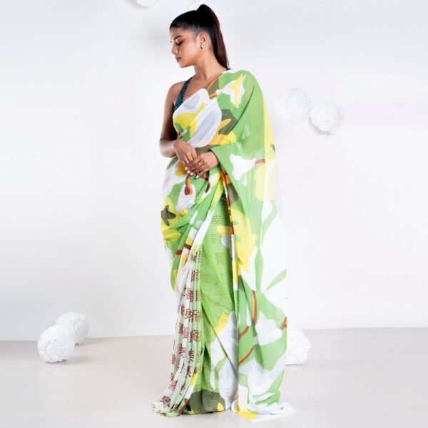Gisele georgette digital printed  saree in green color