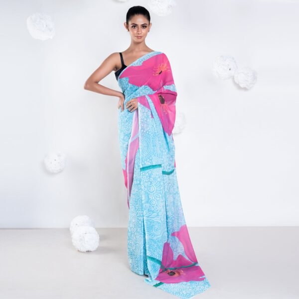 Elle georgette digital printed saree in blue color