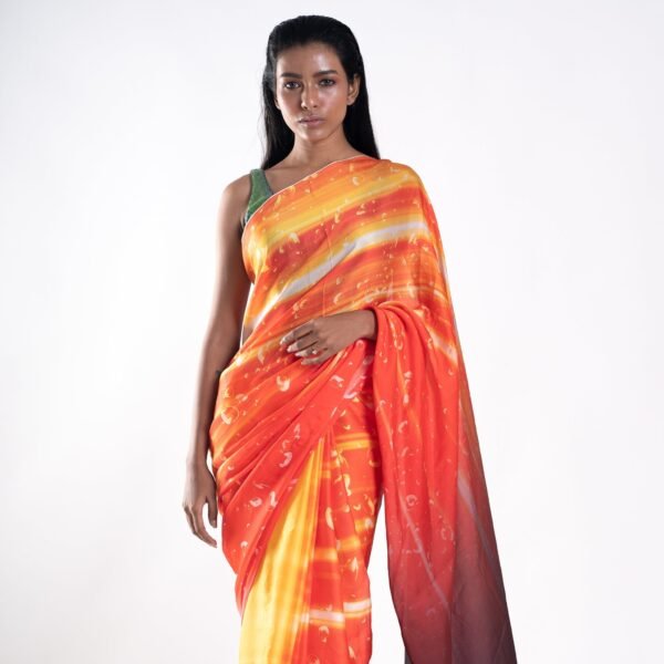 Citrine digital printed satin georgette saree