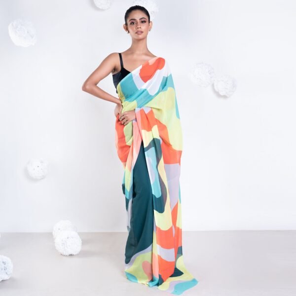 Zoe georgette digital printed  saree in green color