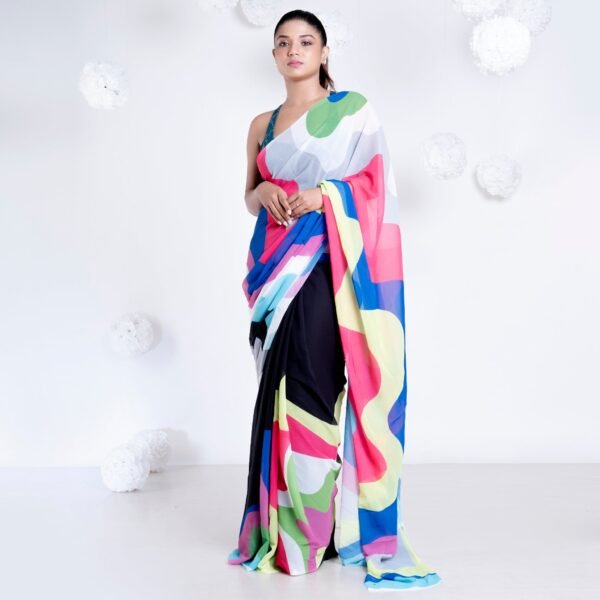 Camella georgette digital printed  saree in black color