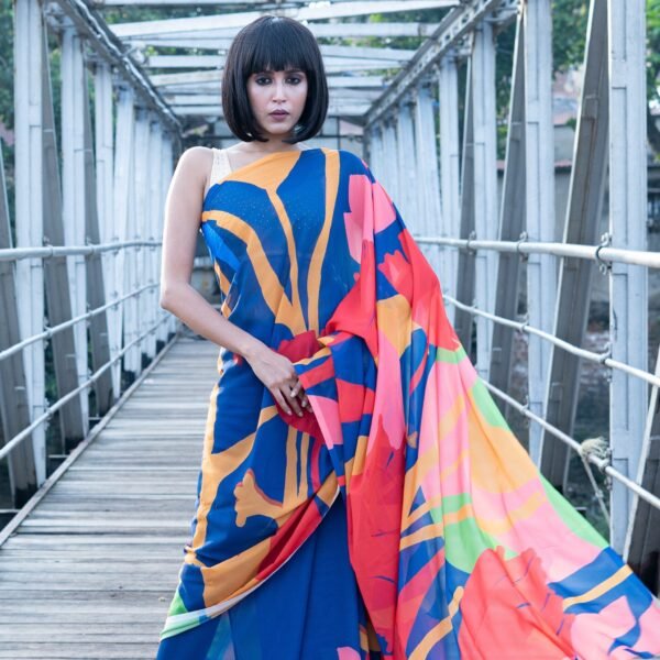 Antheia digital printed satin georgette saree