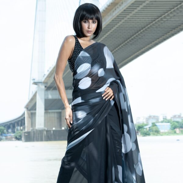 City lights digital printed satin georgette saree