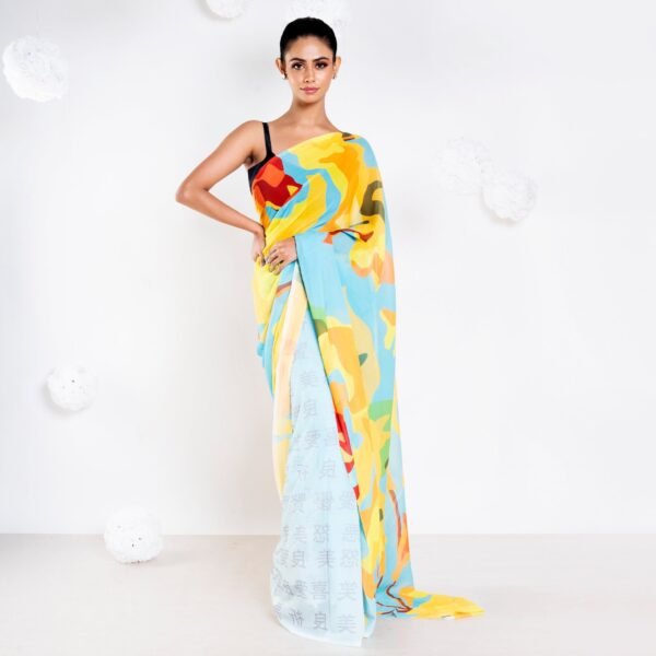 Charlene georgette digital printed  saree in blue color