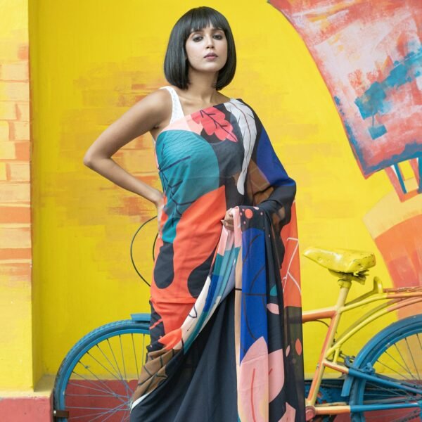 Flora digital printed satin georgette saree