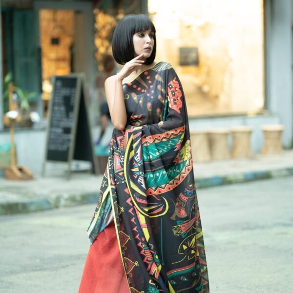 First flower digital printed satin georgette saree