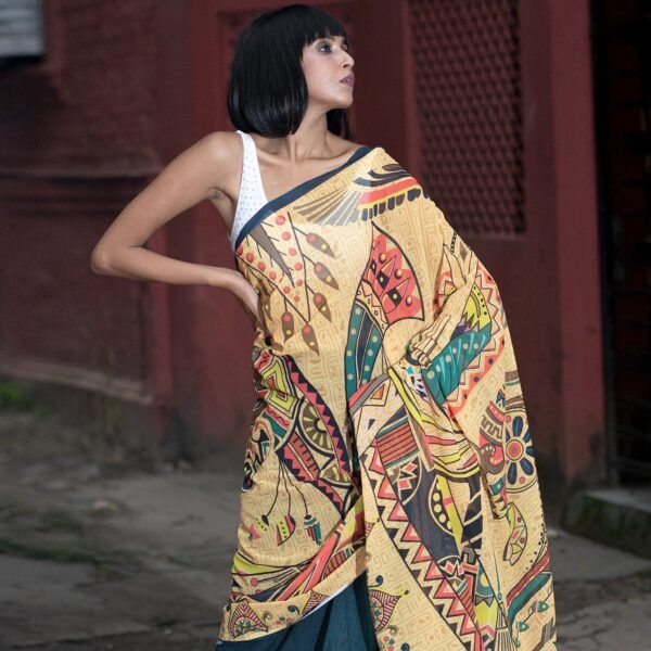 Egyptian desert cruise digital printed satin georgette saree