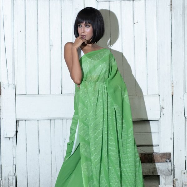 Spring green digital printed satin georgette saree