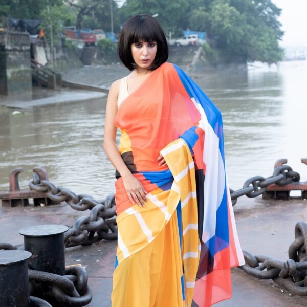 Fluent digital printed satin georgette saree