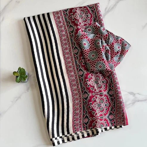 Japan_crape_silk_ajrak_sarees_999-_onlyFree_shipping_No_codBlouse-running_contrast_To_order_DM_or_WhatsApp_7093573737._ajrakhmodalsilk_ajrakhsaree_modelsilksarees