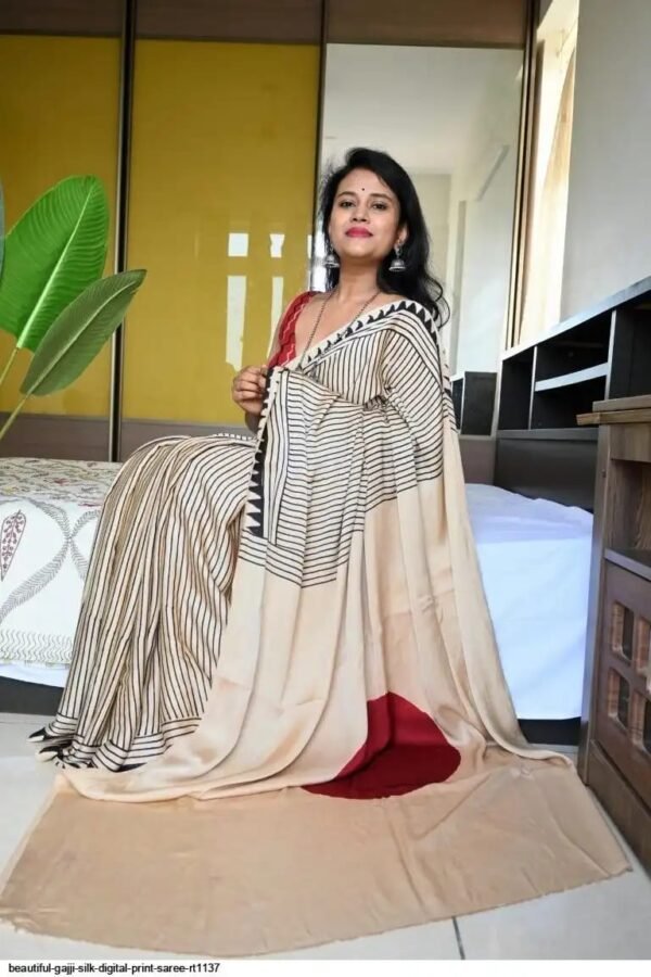 BEIGE RED BINDI Handcrafted Ajrakh Saree – Traditional Ethnic Wear for Women