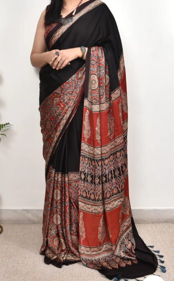 Exclusive Black Ajrakh Saree