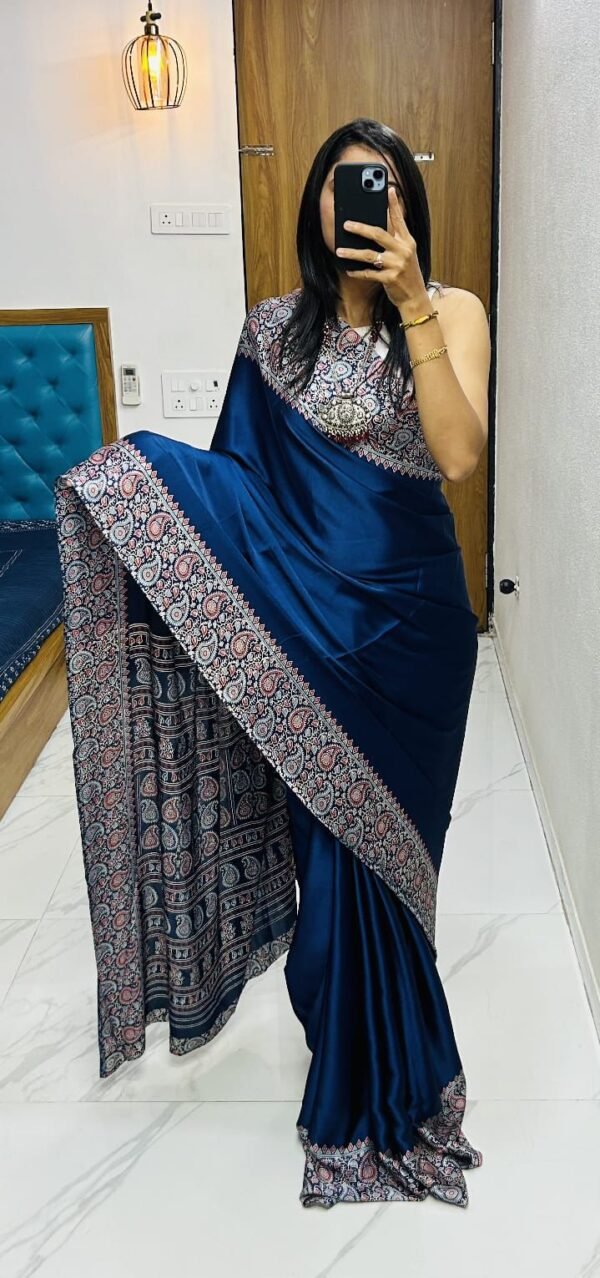 PREMIUM BLUE GAJI SILK AJRAKH SAREE