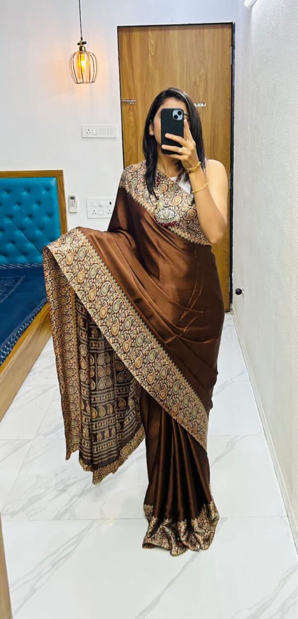PREMIUM COCOA GAJI SILK AJRAKH SAREE