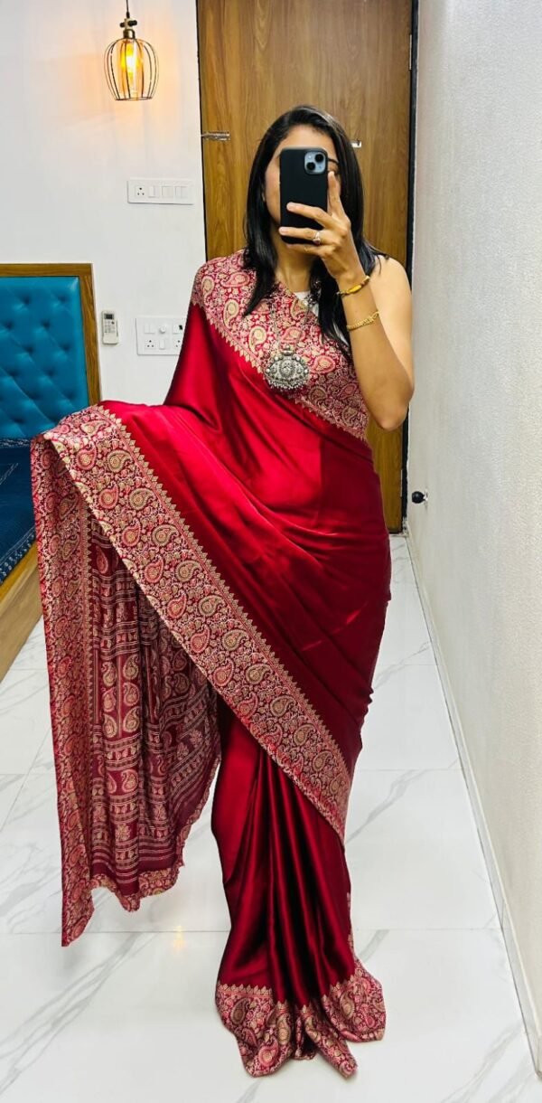 RED PREMIUM GAJI SILK AJRAKH SAREE