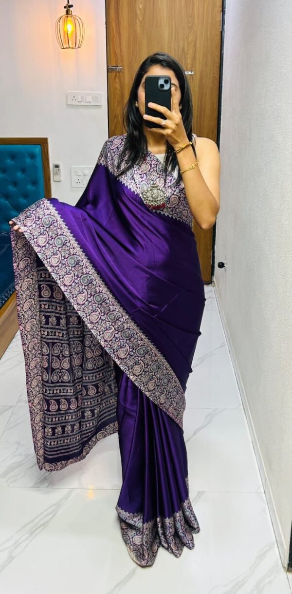PURPLE PREMIUM GAJI SILK AJRAKH SAREE