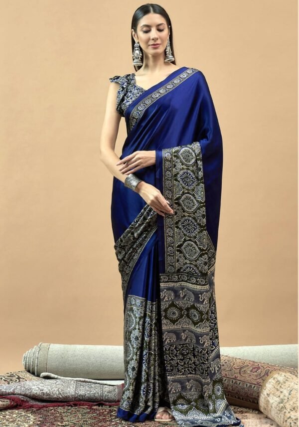 ELEGENT BLUE AJRAKH SAREE