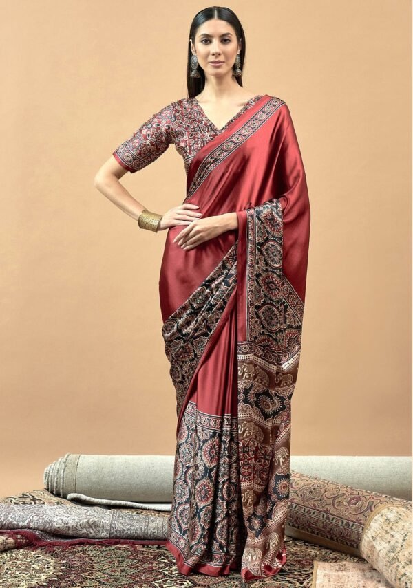 ELEGENT MAROON AJRAKH SAREE